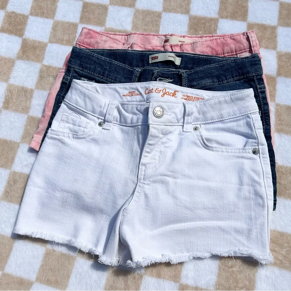 3 pairs, bundle of girls Levi's and cat & jack Denim Shorts - Picture 1 of 11